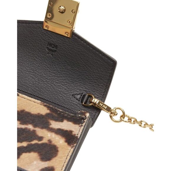 Mcm Red Leopard Gold Studded Flap Cardholder Micro Crossbody Chain Bag - Picture 7 of 7
